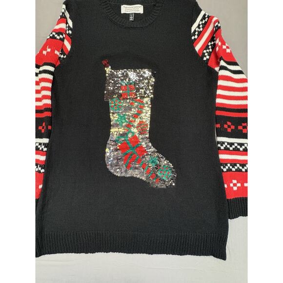 Tiara International UglyChristmas Collection Sweater Women’s LG Sequin Stocking - Picture 4 of 11